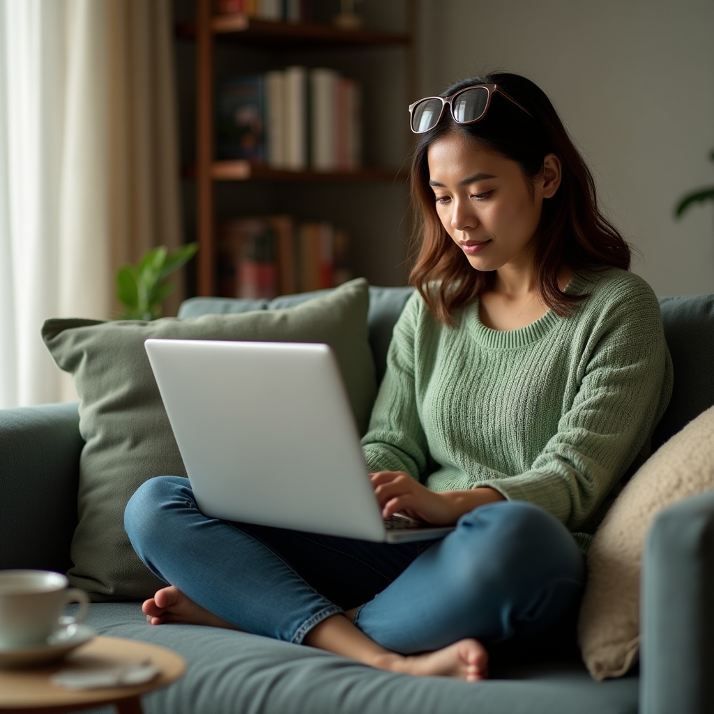 Small business owner completing an online course on laptop at home